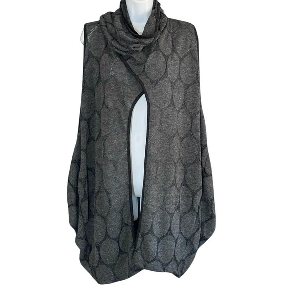 Alembika Open Slouchy Knit Cardigan Gray Dot Cowl Neck Pockets Boho Lagenlook L - Picture 1 of 9